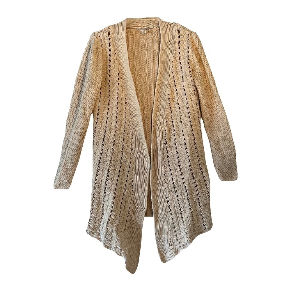 Coldwater Creek | Oatmeal Chunky Cable Knit Open Front Cardigan Sweater, Small